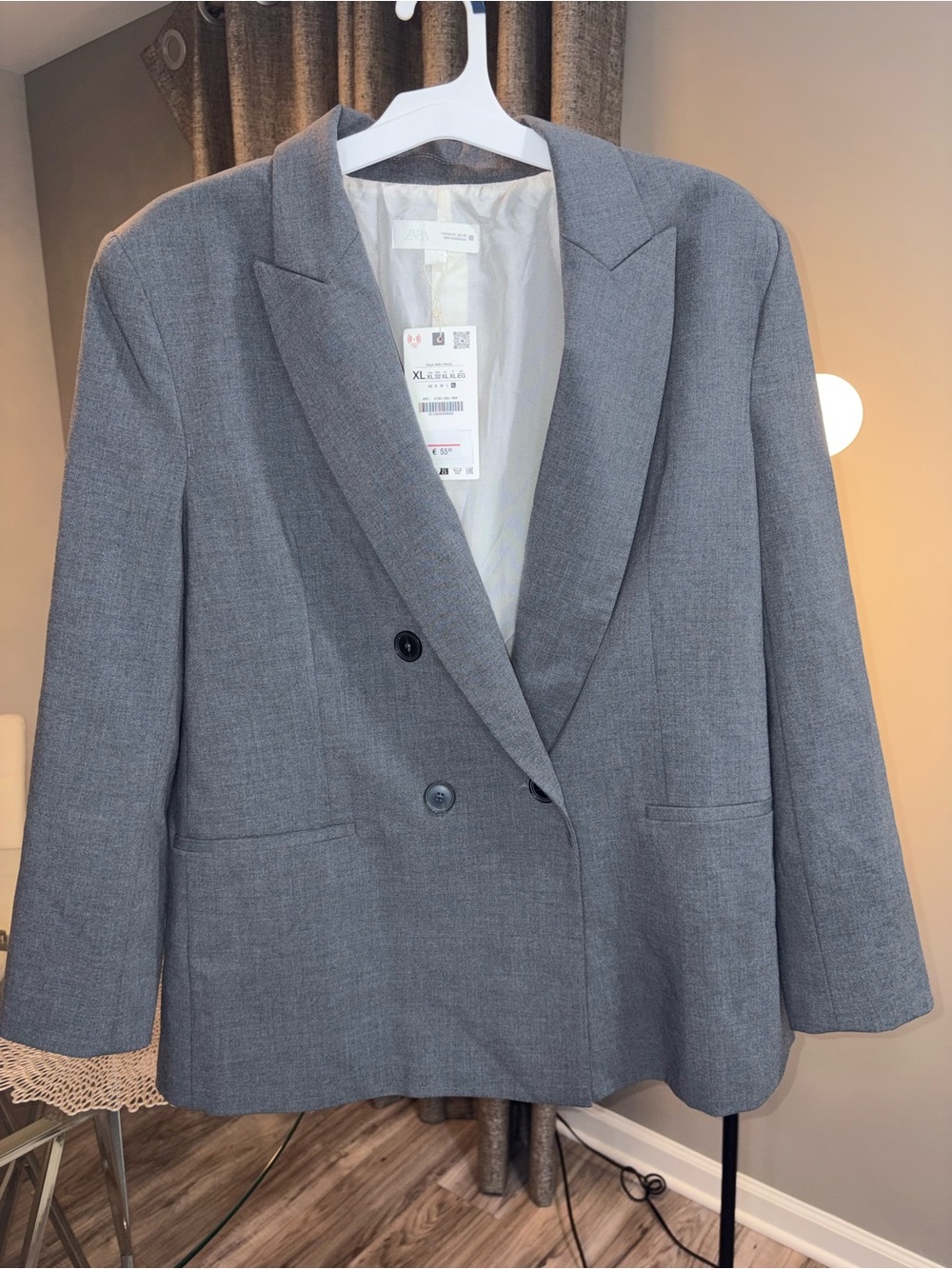 Zara Gray Double-Breasted Blazer Jacket